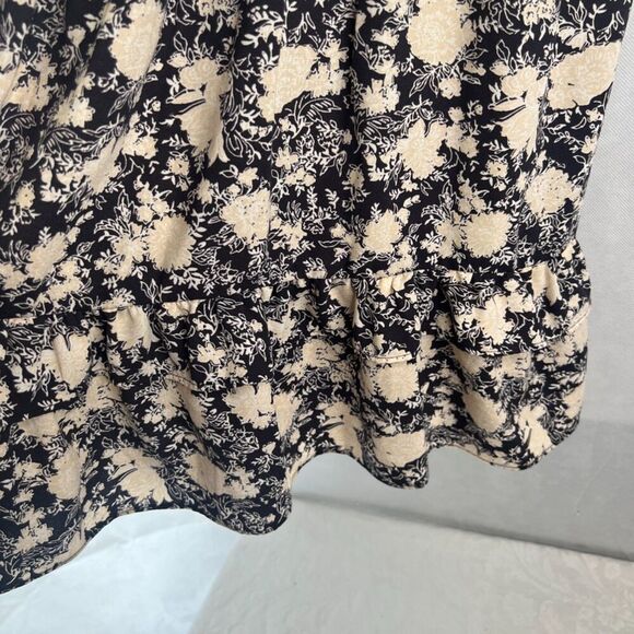 LC Lauren Conrad Black Floral 3/4 Sleeve Fit & Flare Ruffled Skirt Dress Sz MD - Picture 5 of 12